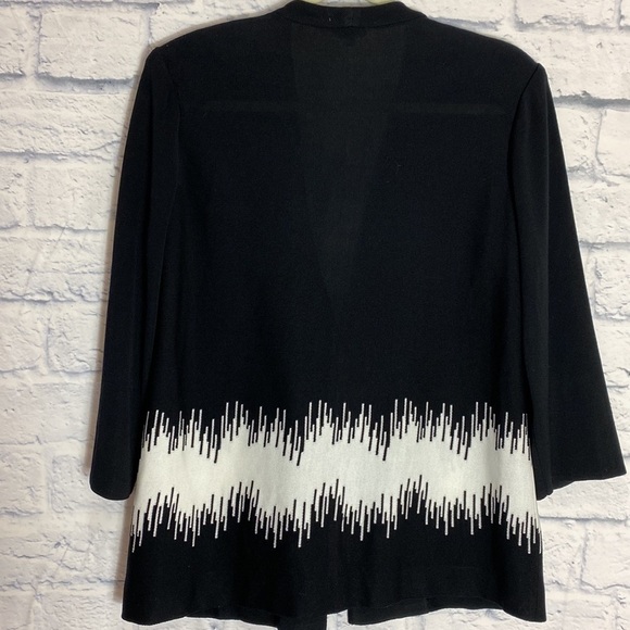 Misook black open sweater cardigan white abstract design medium - Picture 4 of 6